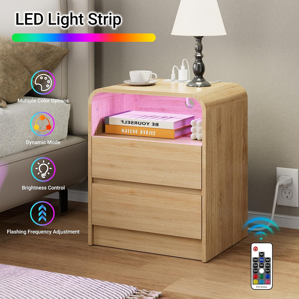 18"W 2 Drawer Nightstands Set of 2 with Charging & RGB LED Light