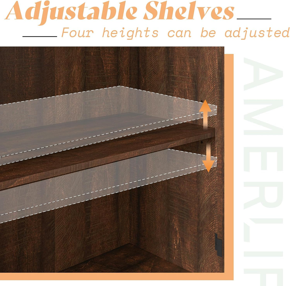 AMERLIFE Farmhouse 63" Buffet Sideboard Cabinet with Glass Door, Brown