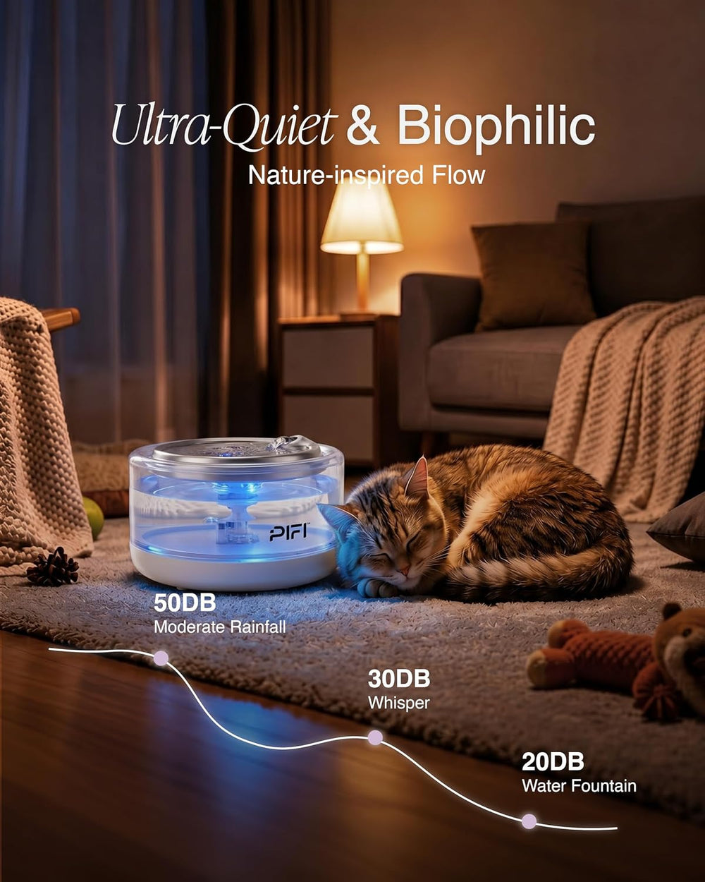 PiFi 4L Cat Water Fountain with Glass Body & Fixed BPA-Free Plastic Base