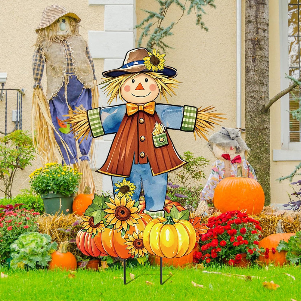 JarThenaAMCS 33" H Fall Large Scarecrow Metal Garden Stakes Rustic Pumpk...