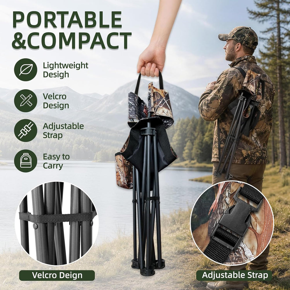 FUNHORUN Portable Folding Hunting Chair with Backrest & Storage Pocket