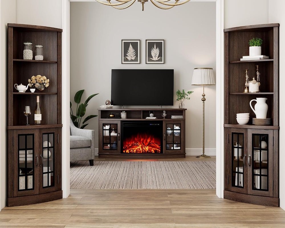 AMERLIFE Curved Corner Storage Cabinet, 65" Tall Freestanding Bookcase