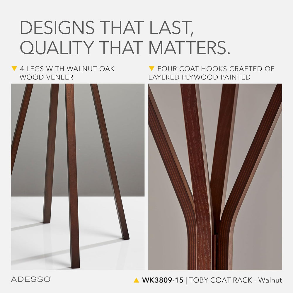 Adesso Toby Coat Rack with Natural Oak Finish – Space-Saving Entryway Organiz...