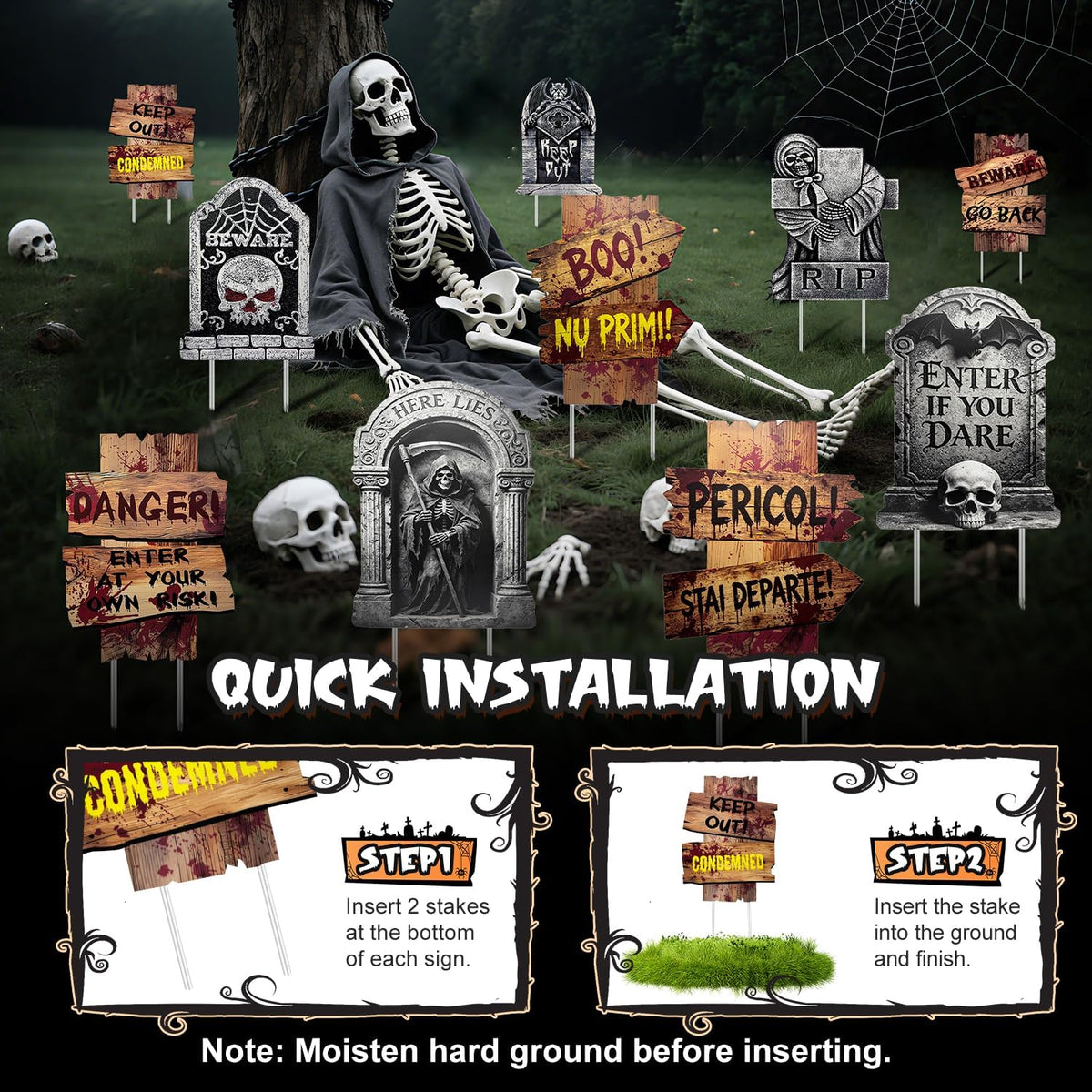 Halloween Decorations Outdoor, 10 Pack Realistic Corrugated Plastic Tombstones and Scary Decorative Signage with Stakes, Scary Lawn Decor for Vampire Graves, Garden (14.9"x11.5") Garden Pedestals