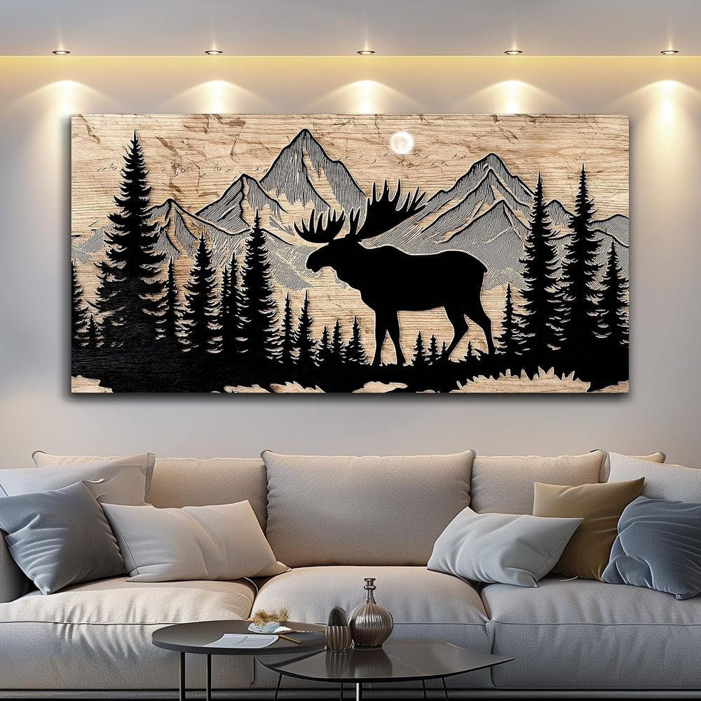 DZRWUBHS Large Wall Art For Living Room, Moose Wall Art Cabin Decor,Mountain ...