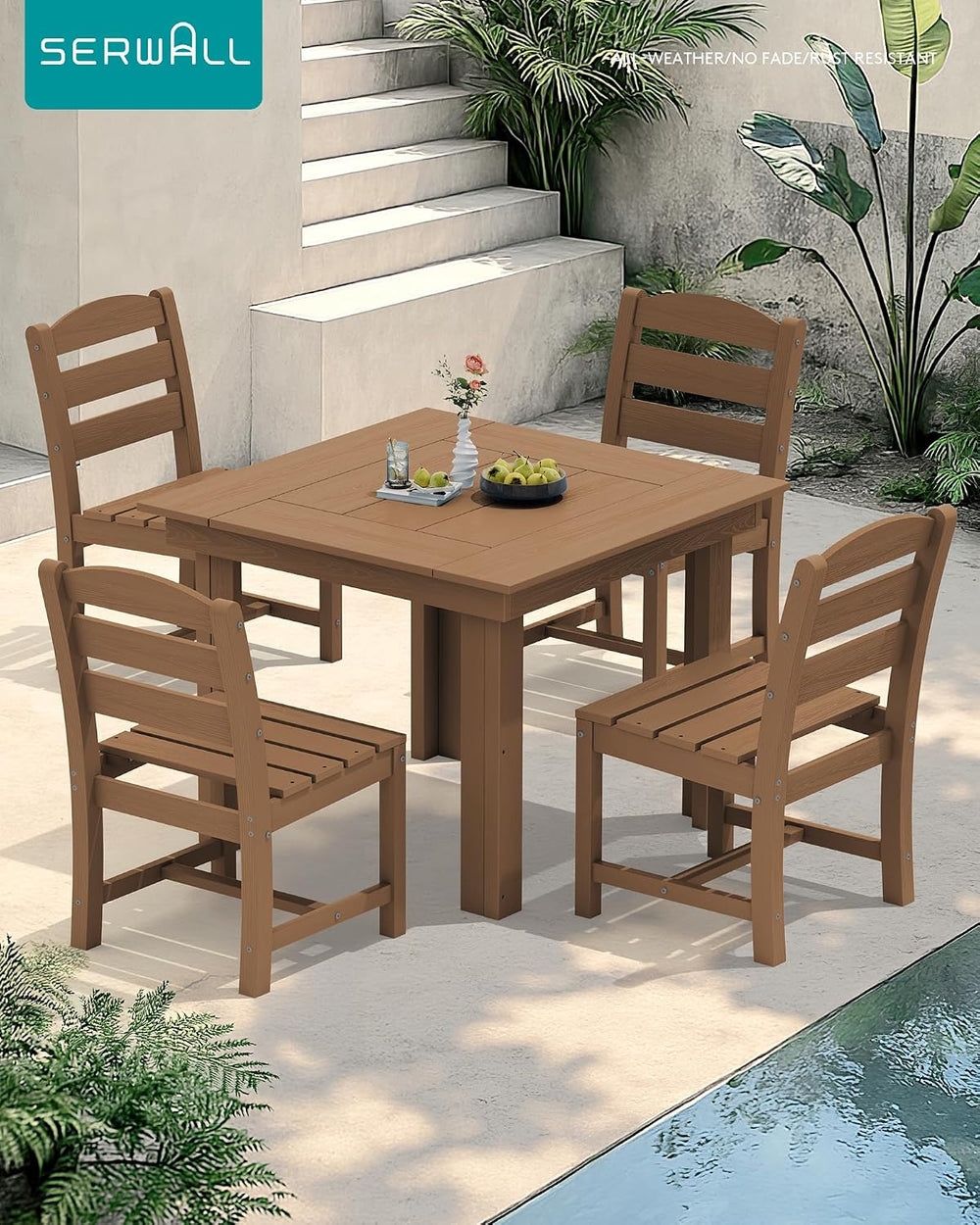 SERWALL HDPE Outdoor Square Dining Set for 4