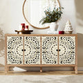 59" Solid Wood Buffet Cabinet, Accent Cabinet with 4 Carved Doors