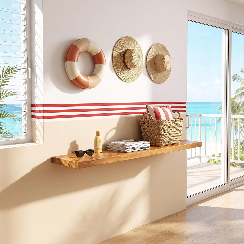 48Inch Floating Shelf, Solid Teak Wood Wall Shelf