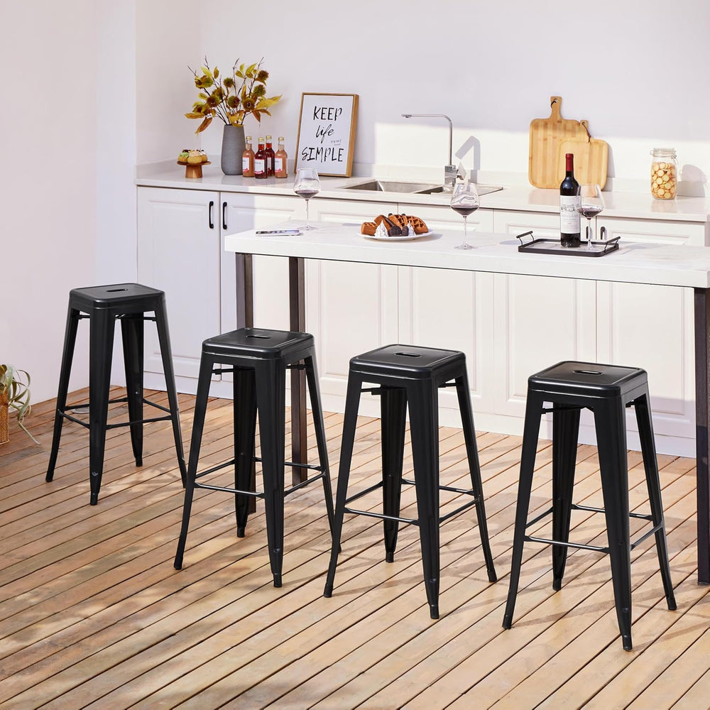 Yaheetech 30 Inch Metal Bar Stools Set of 4, Stackable Barstools, Black
