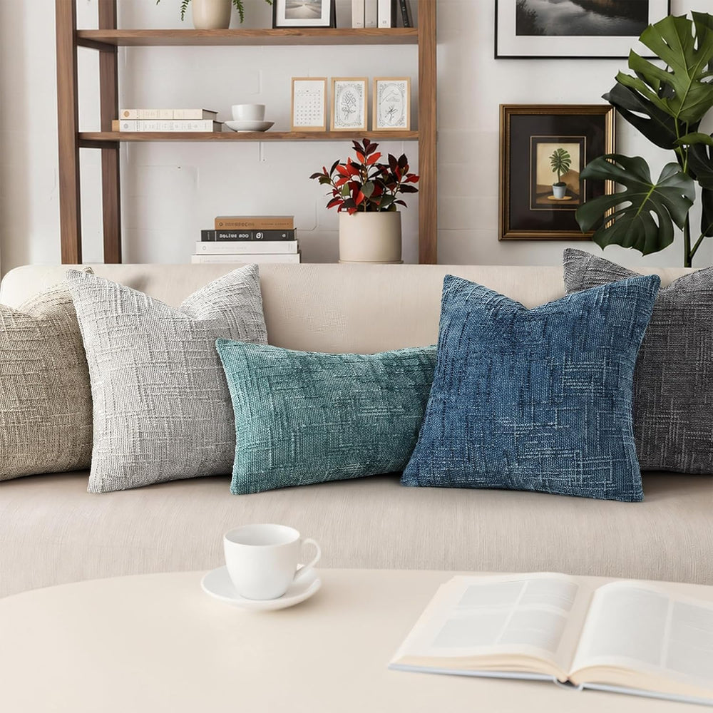 Pallene Dark Grey Textured Chenille Throw Pillow Covers 24x24 Set of 2