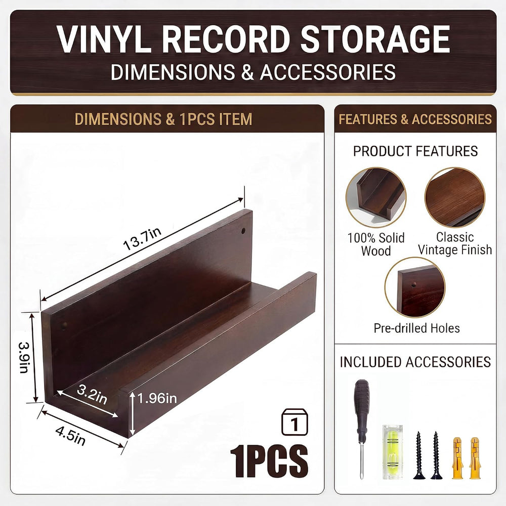 Vinyl Record Holder Wall Mount, Large Record Shelf for Storage & Display