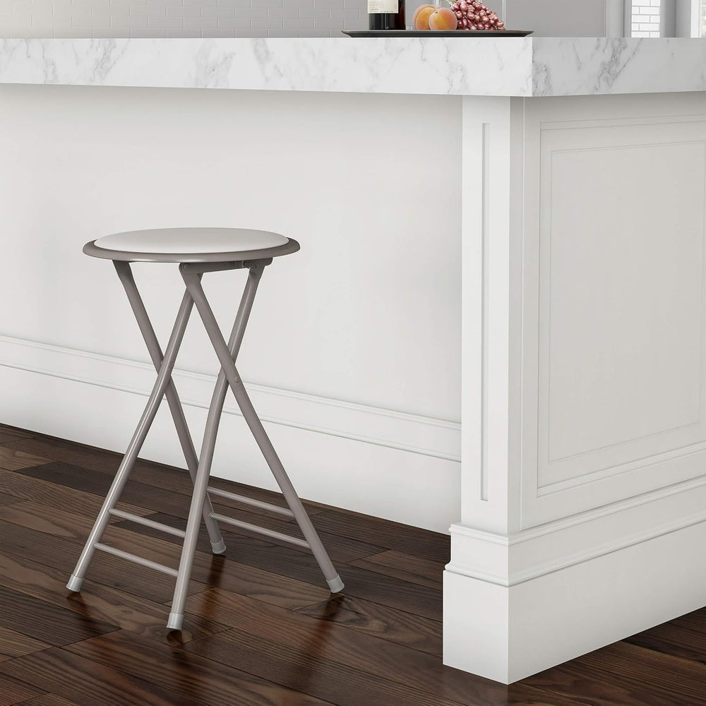 Lavish Home Folding Stool with Padded Backless Seat, White, 24 Inch