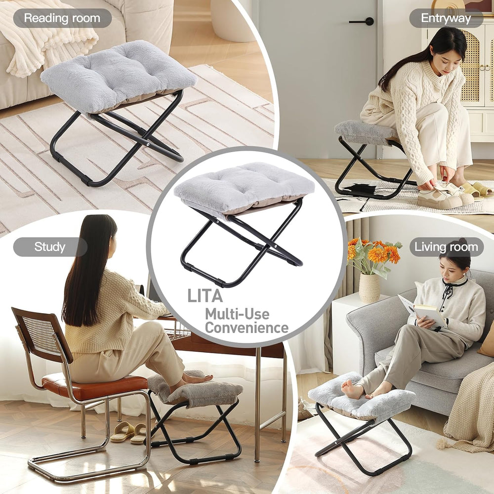 LITA Folding Ottoman, Upholstered Folding Foot Rest Stool for Living Room