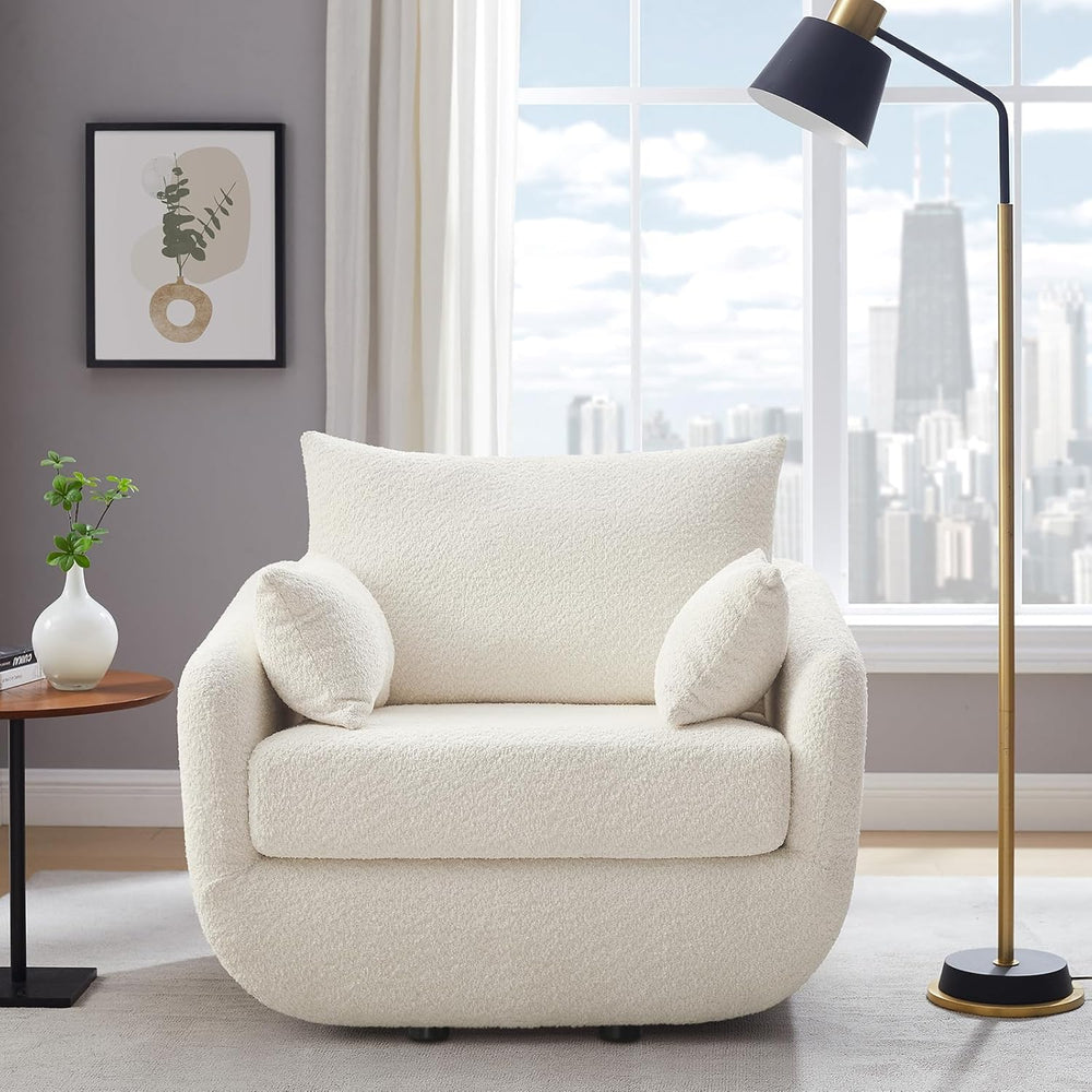 360° Swivel Accent Armchair, 39.3" Oversized,Cream White
