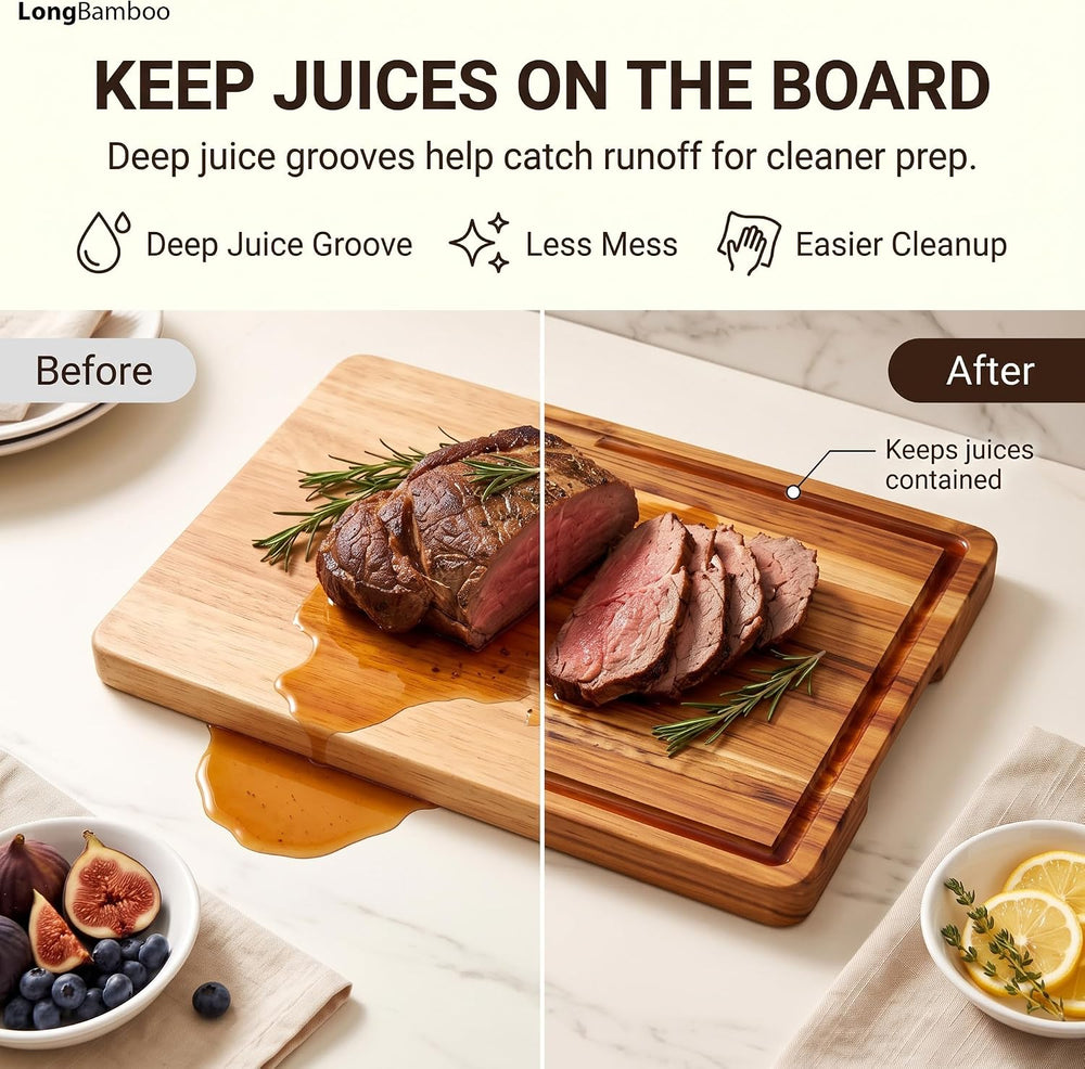 Teak Wood Cutting Boards for Kitchen, Cutting Board Set of 3 with Stand