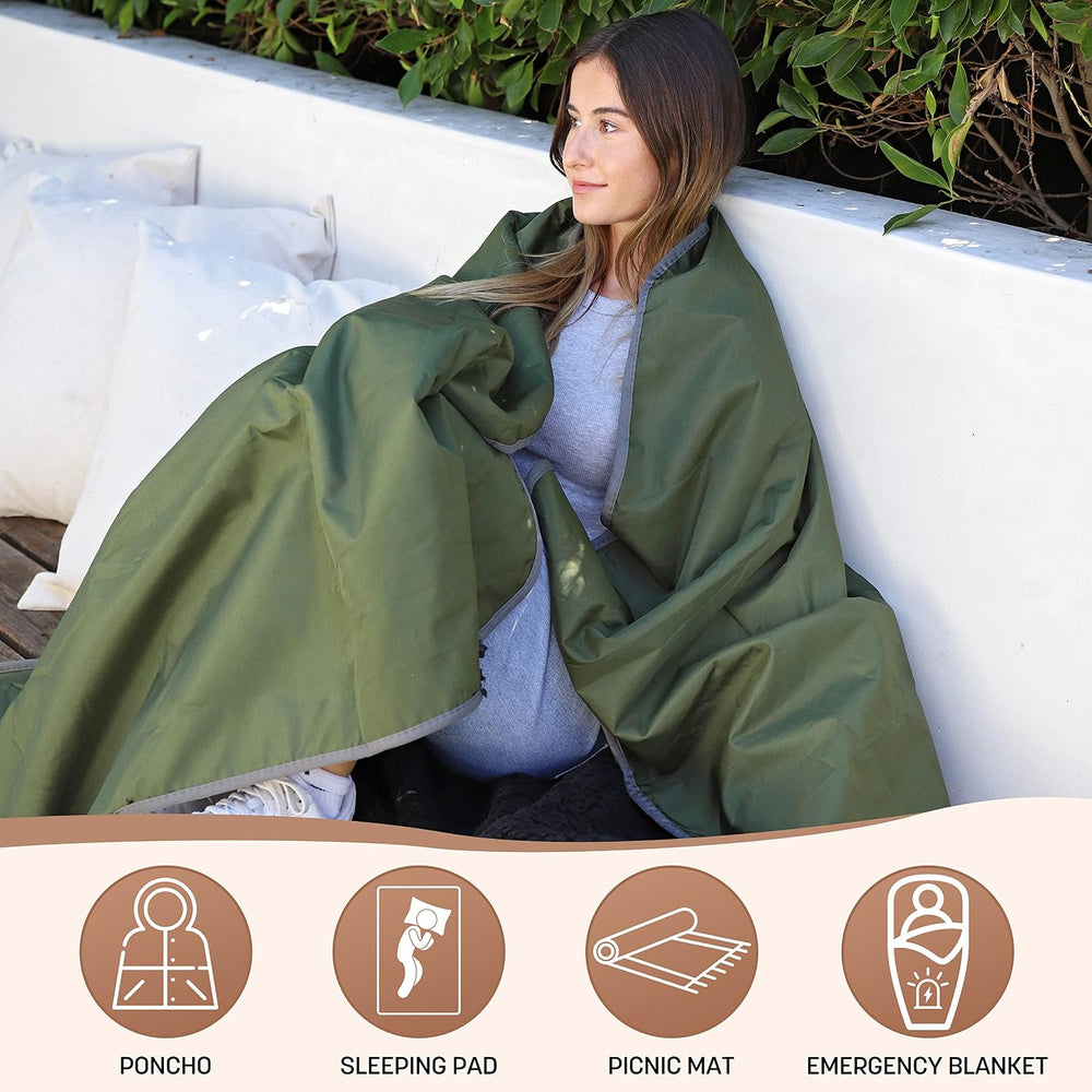 Tirrinia Waterproof Outdoor Blanket with Sherpa Lining, Windproof Foldable