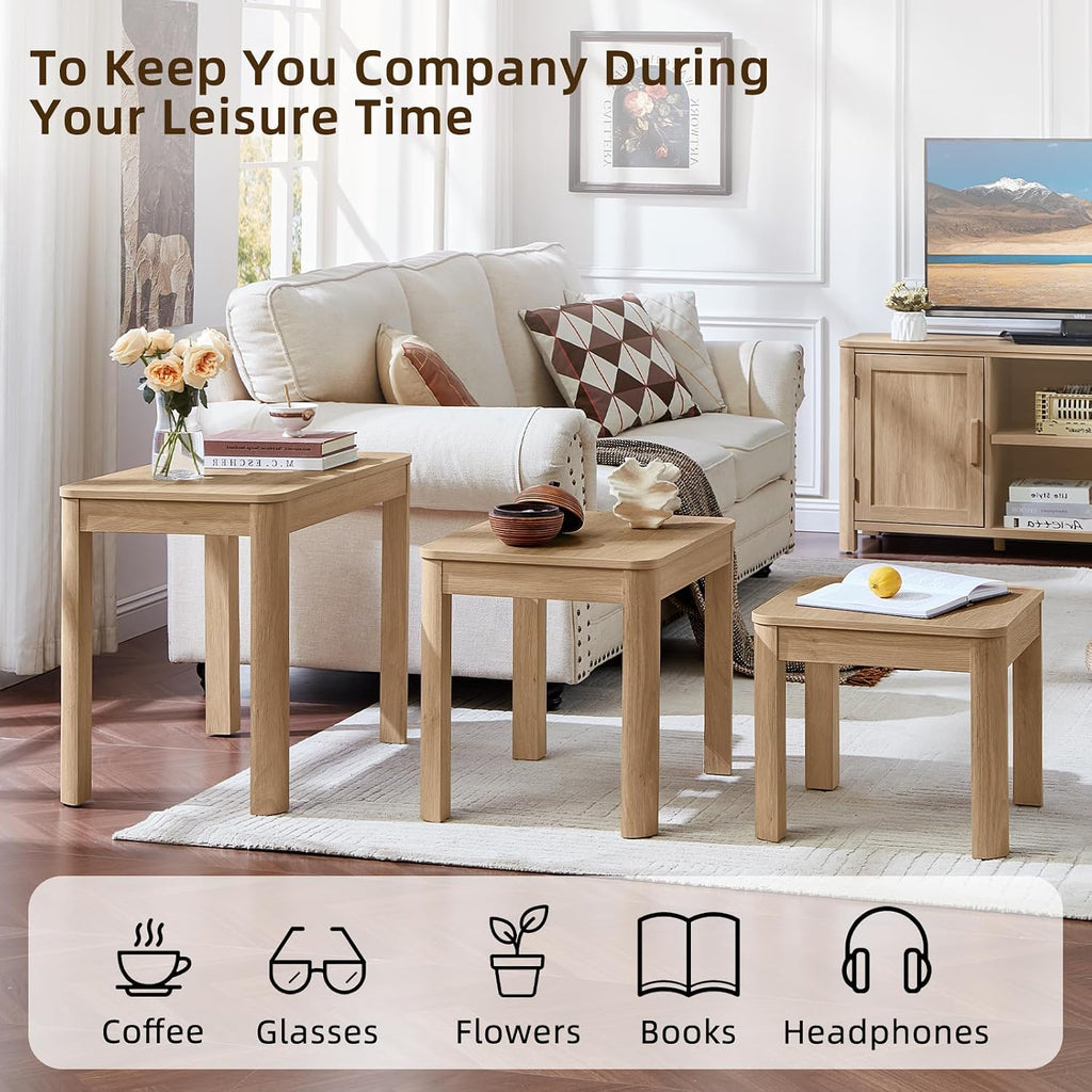 Joaxswe Farmhouse Nesting Tables Set of 3, Natural