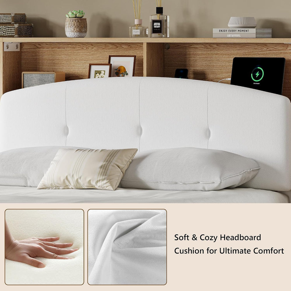 Einhomn Full Size Platform Bed Frame with 5-Tier Storage Headboard White