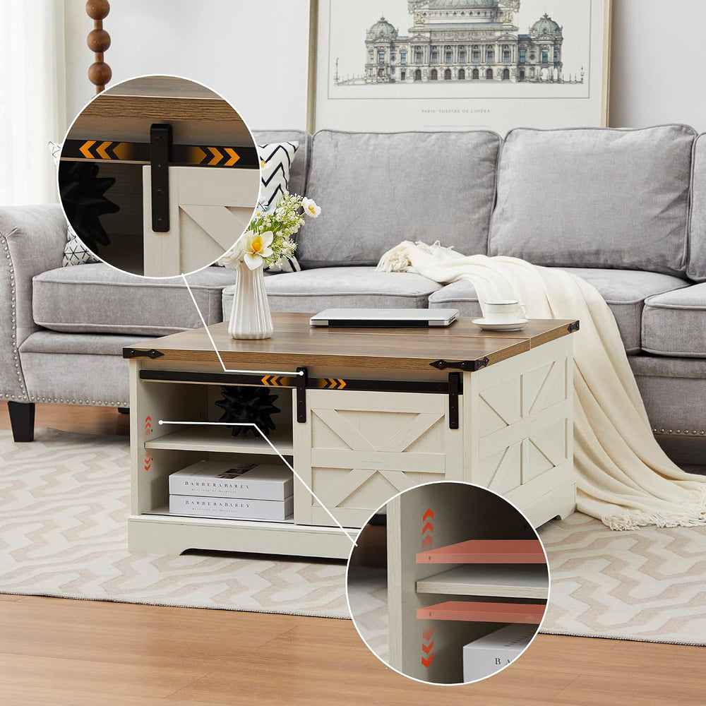 Farmhouse Lift Top Coffee Table, Wood Square Coffee Table