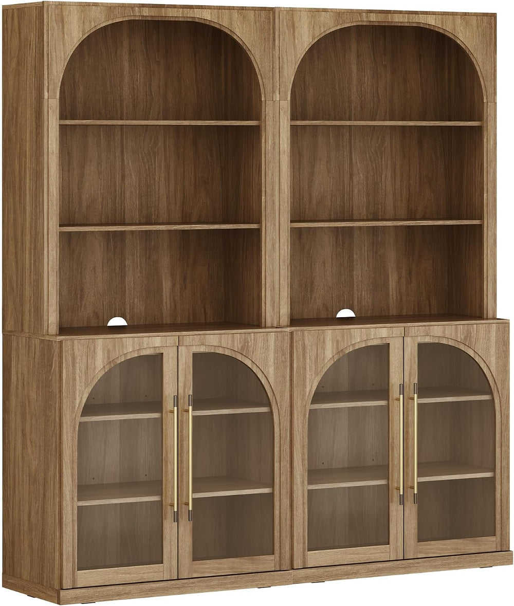 BELLEZE Glass Display Curio Cabinet Set of 2, 72" Tall Modern Wood 6-Tie...
