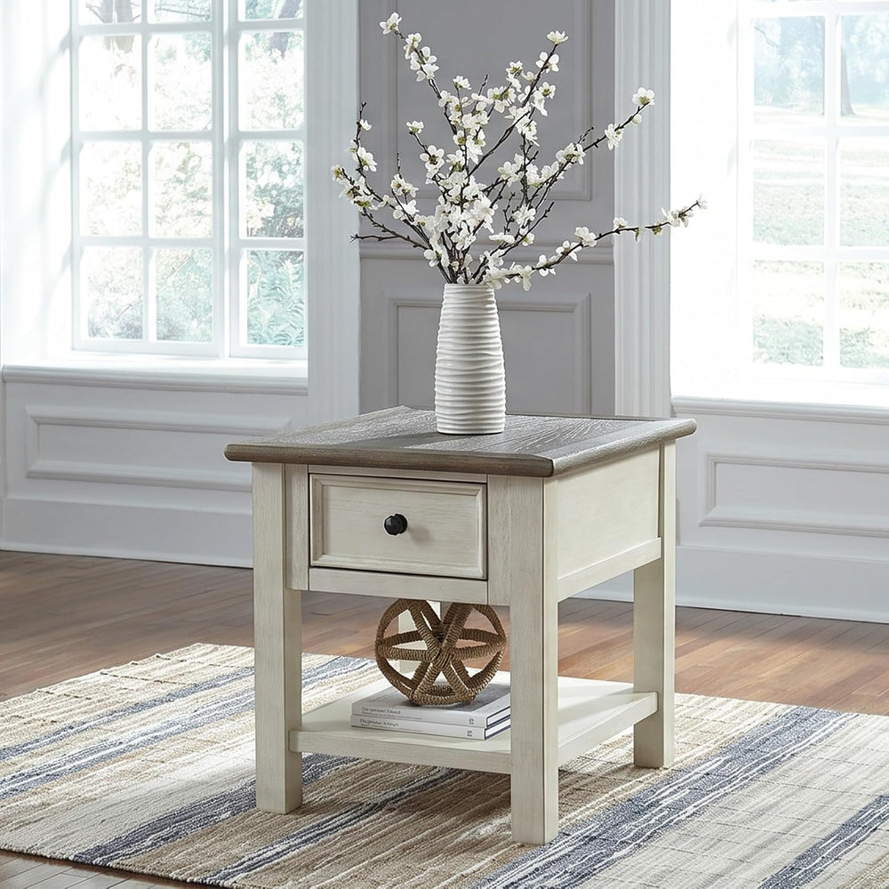 Signature Design by Ashley Farmhouse End Table with Drawer, Antique White