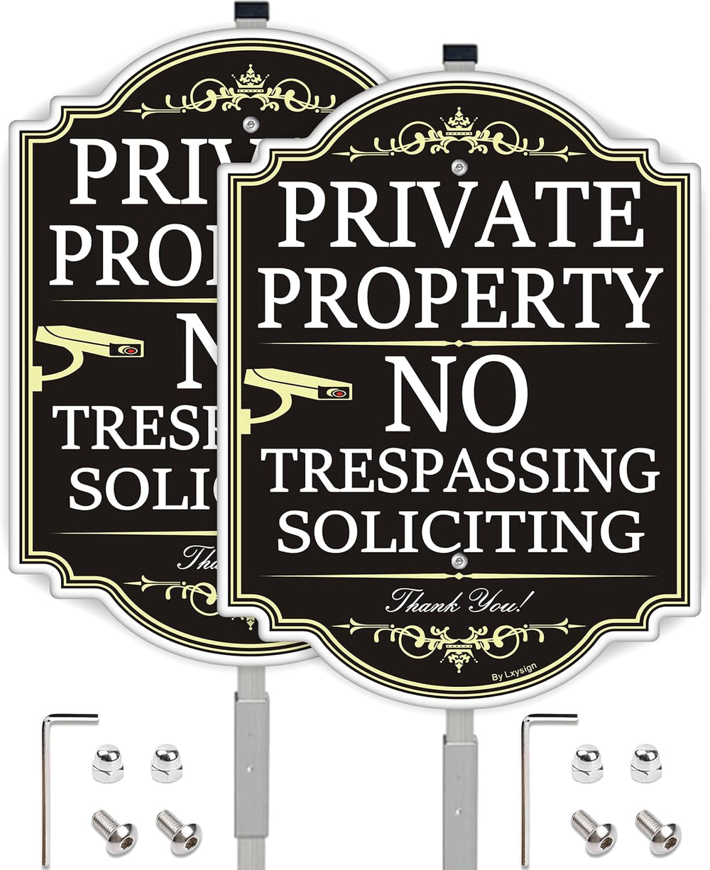 (2 Pack) Large No Trespassing Signs Private Property with Stake 36" Tall...