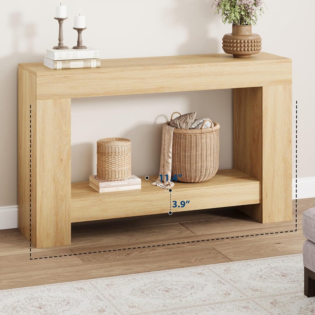 GAOMON 47" Farmhouse Console Table for Entryway - 2-Tier Storage Shelf, Rectangular Sofa Table for Living Room & Hallway, Heavy-Duty Accent Table Behind Couch