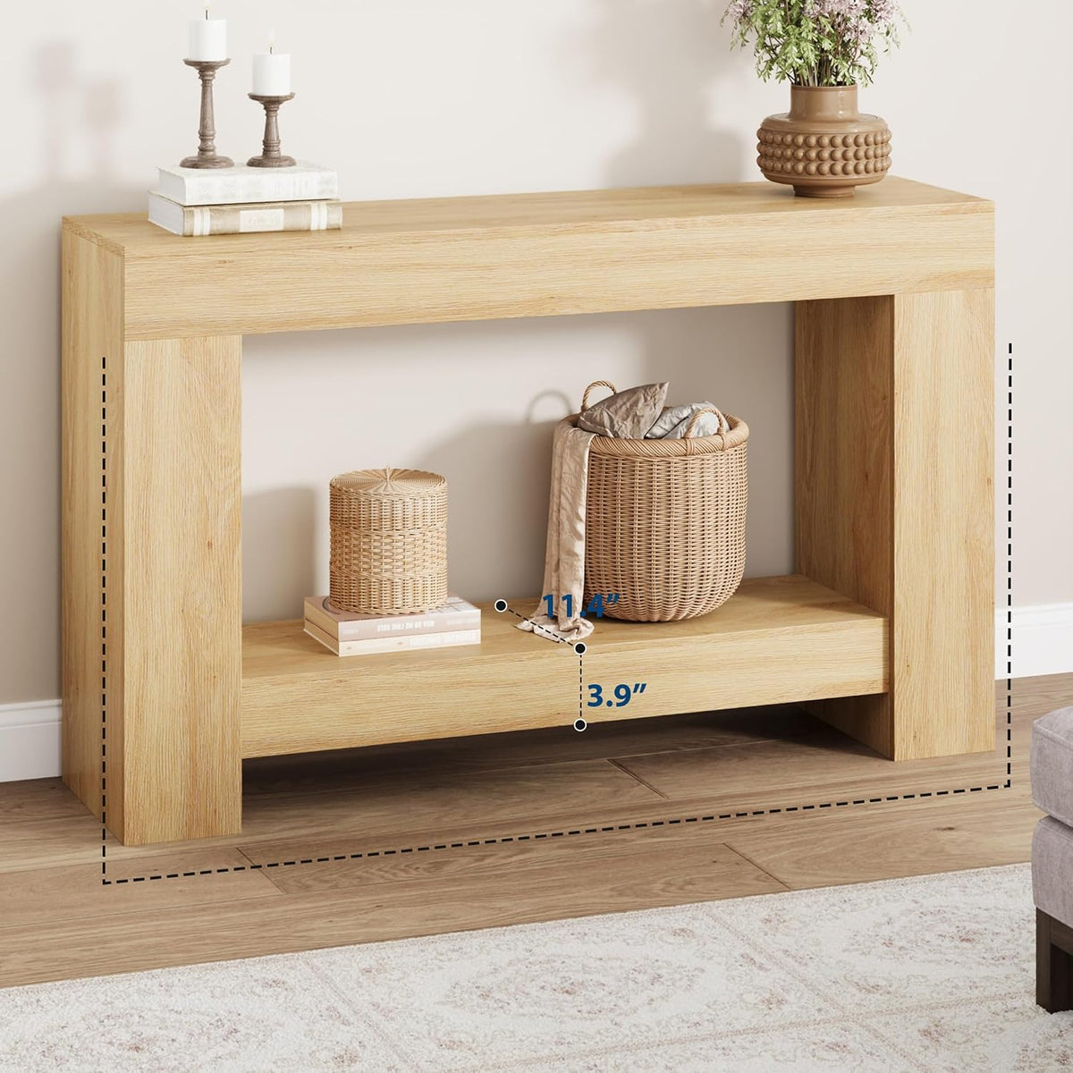 GAOMON 47" Farmhouse Console Table for Entryway - 2-Tier Storage Shelf, Rectangular Sofa Table for Living Room & Hallway, Heavy-Duty Accent Table Behind Couch