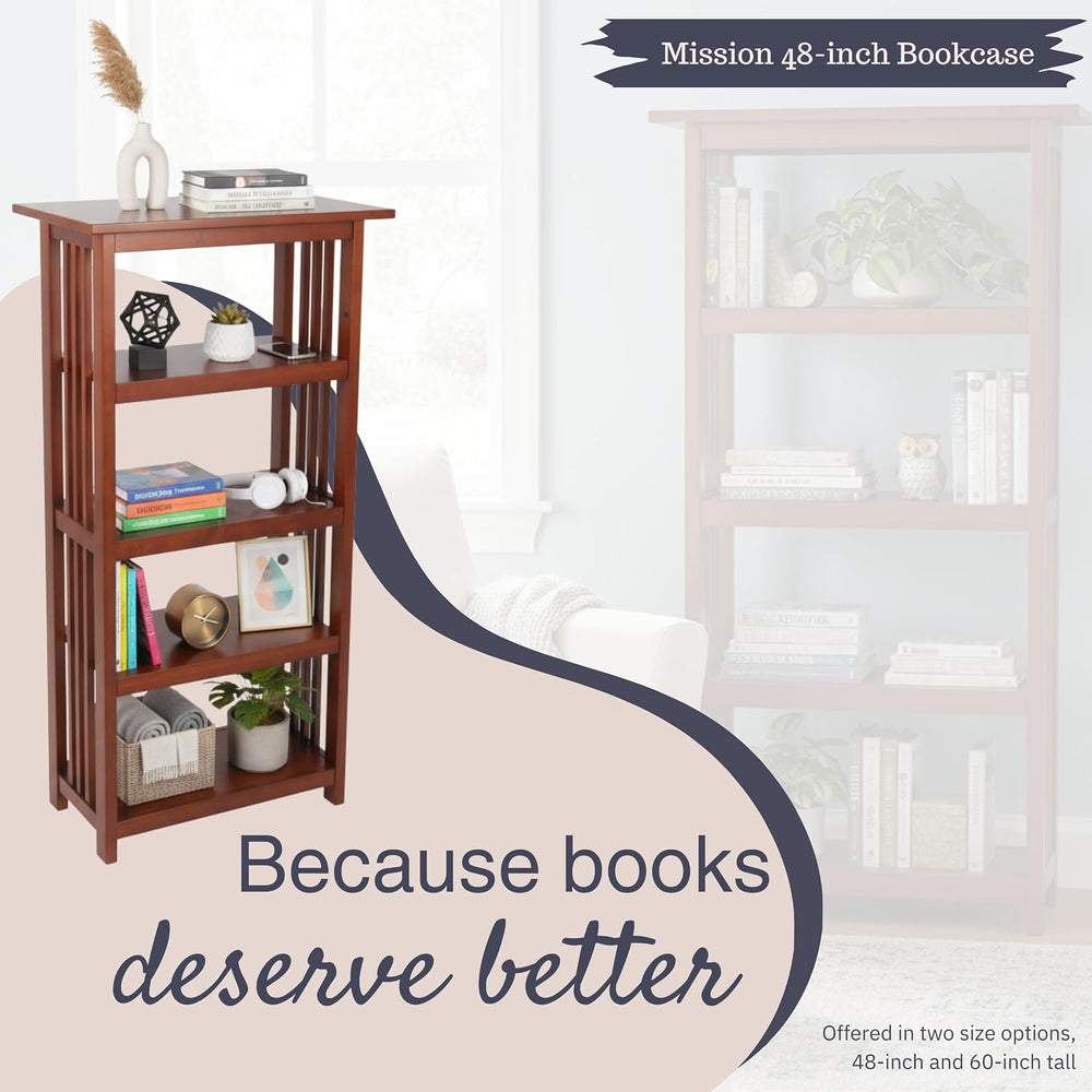 Alaterre Mission Bookcase with Adjustable Shelf, Cherry, 24”W x 48”H