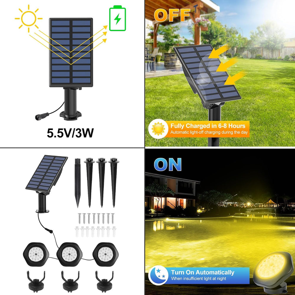 Solar Pond Lights,3000K Warm White LED Underwater Submersible Fountain Light,...
