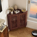 3More Retro Hollow Carved 2-Door Accent Corner Storage Cabinet, Brown