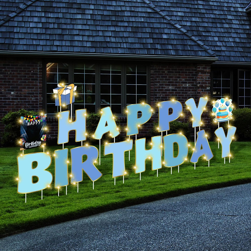 Jetec 22 Pcs Happy Birthday Yard Sign with Stakes, 16", Gradient Blue