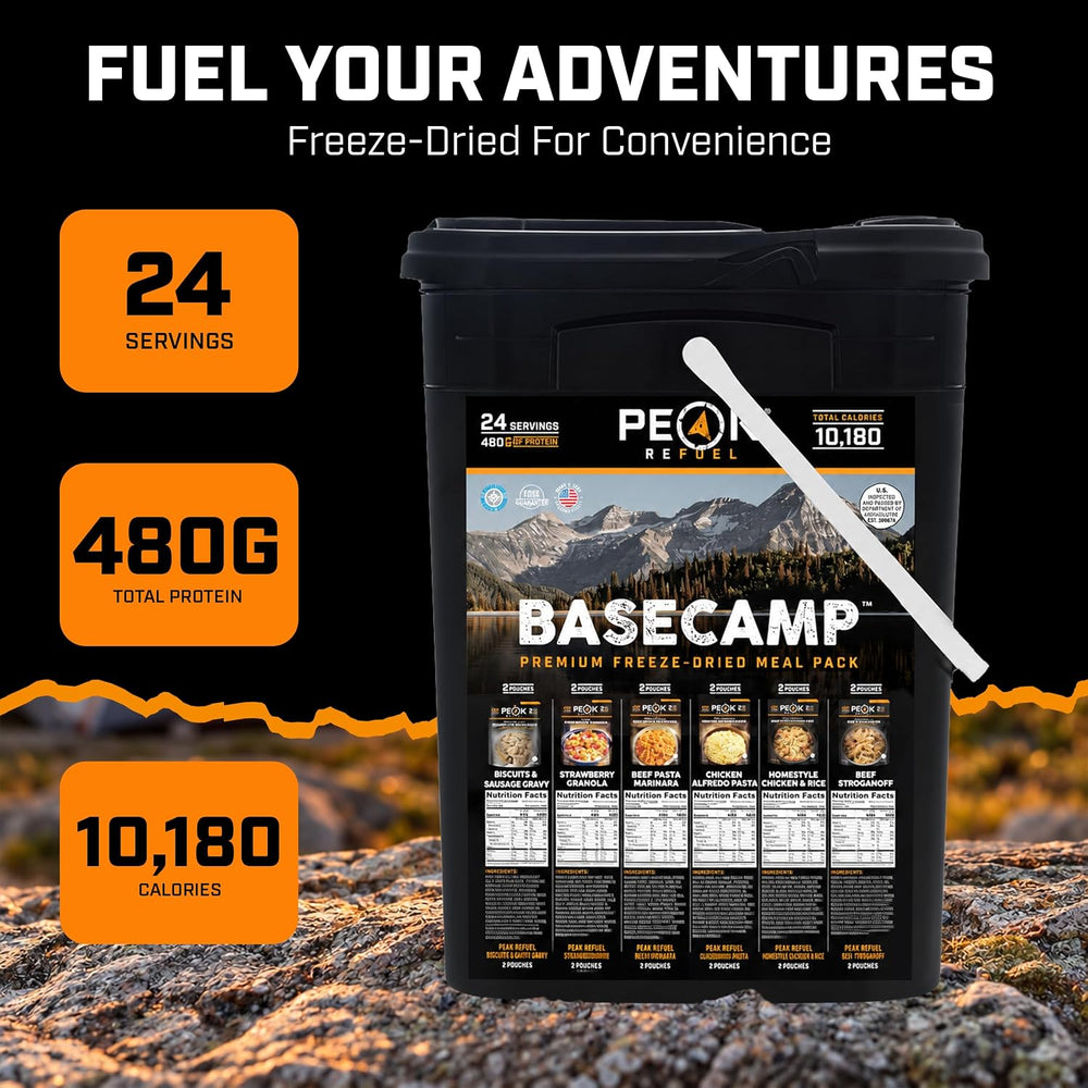 Peak Refuel Basecamp Bucket 3.0 Freeze-Dried Meals with 100% Real Meat