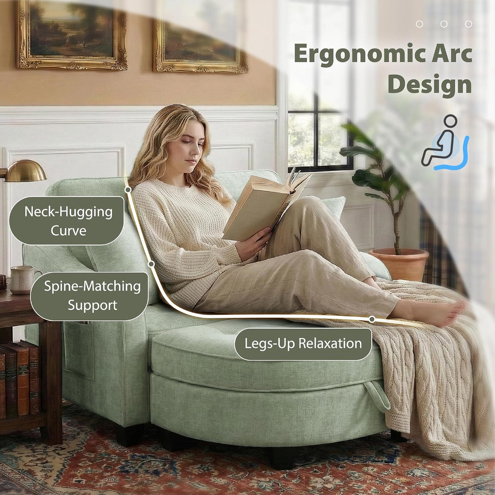 Round Chaise Lounge Chair with Storage Ottoman, Oversized Bubble Chair and a ...
