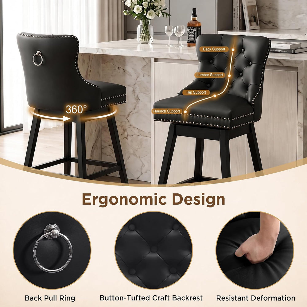 Black Swivel Bar Stools Set of 2, 30 Inch Counter Height Chairs