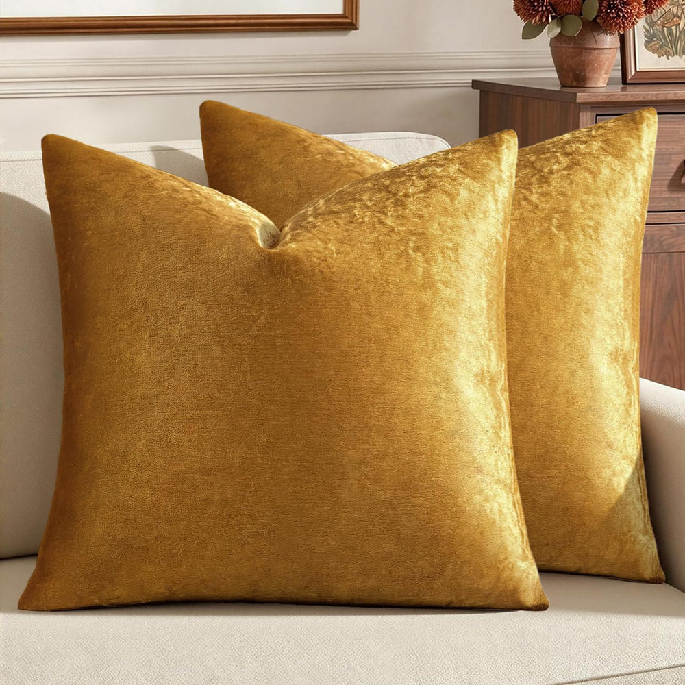 MIULEE 26x26 Inch Pack of 2 Euro Velvet Throw Pillow Covers Dark Gold