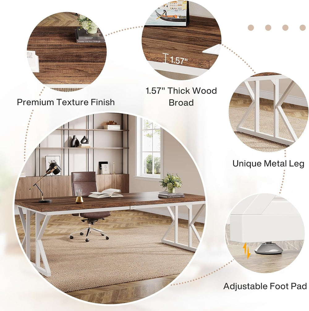 Tribesigns 78.74-Inch Large Executive Desk, Industrial Home Office Computer D...