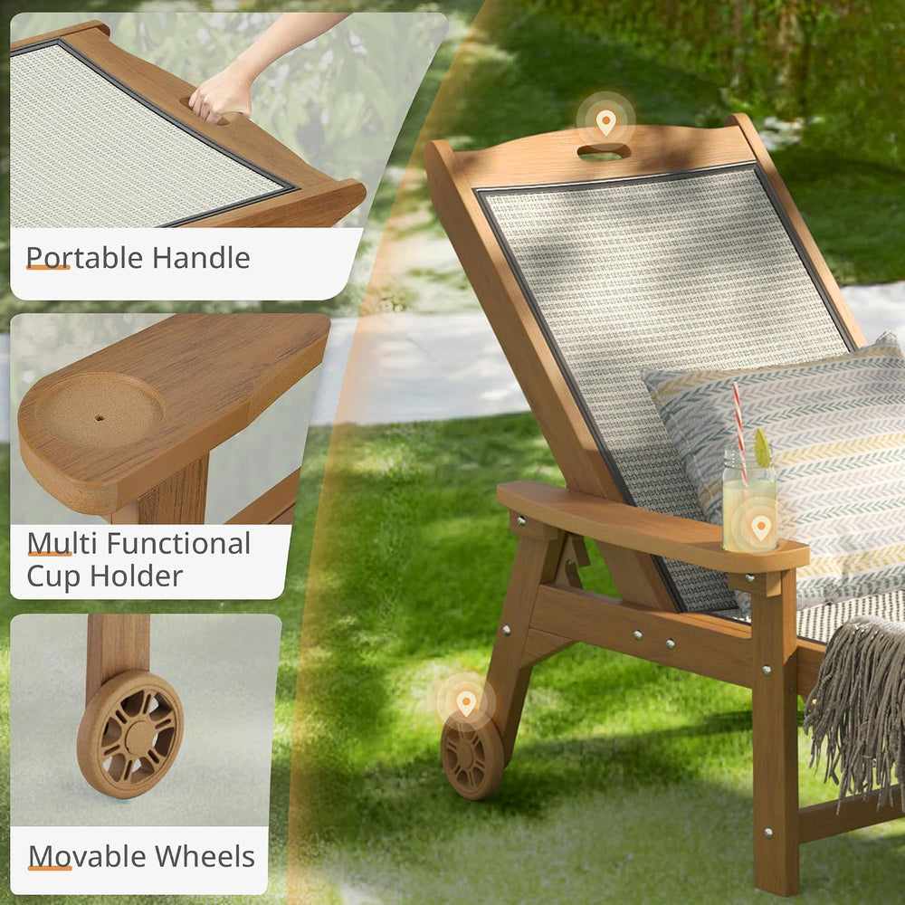 LUE BONA Chaise Lounge Chair, HDPS & HDPE Wicker Material