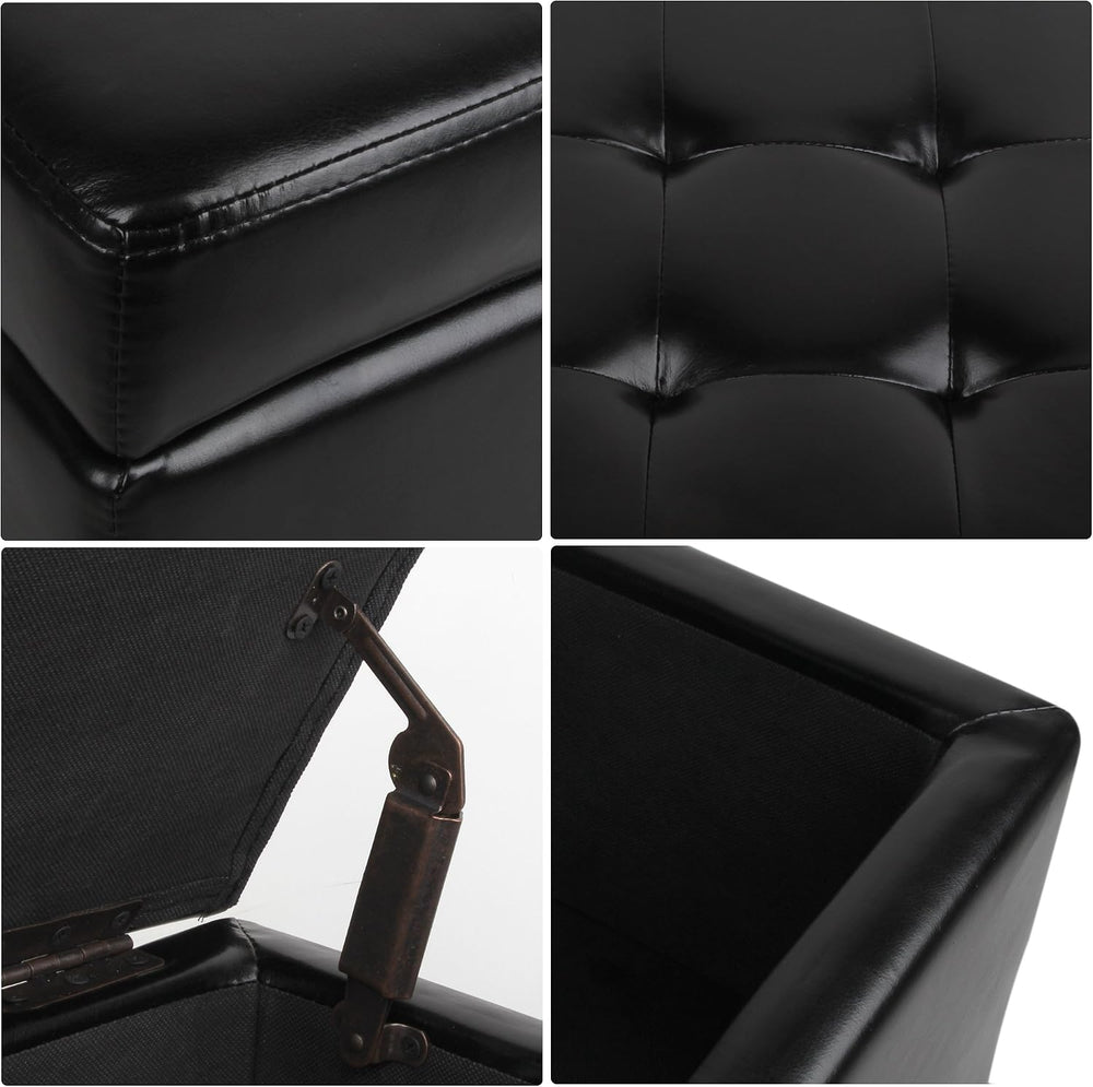 H&B Luxuries Tufted Leather Square Flip Top Storage Ottoman Cube Foot Res...