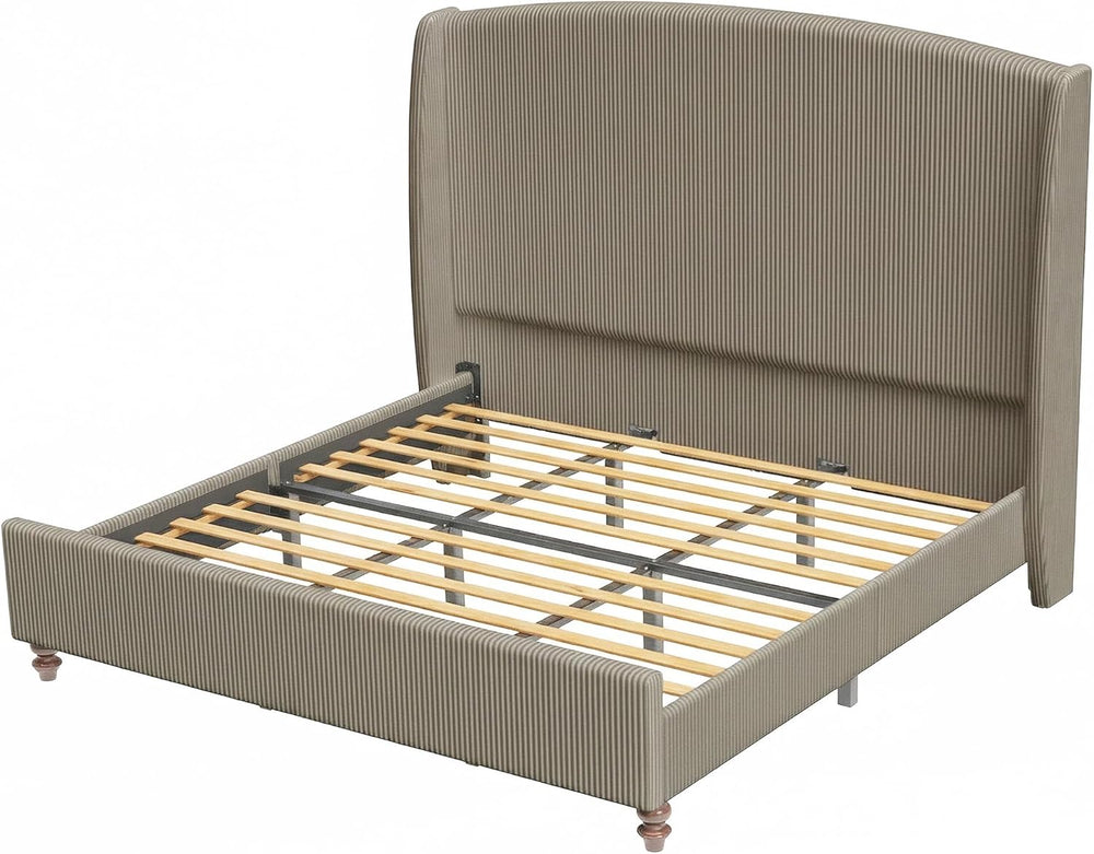 King Size Upholstered Platform Bed Frame with 66" Tall Headboard, Gray