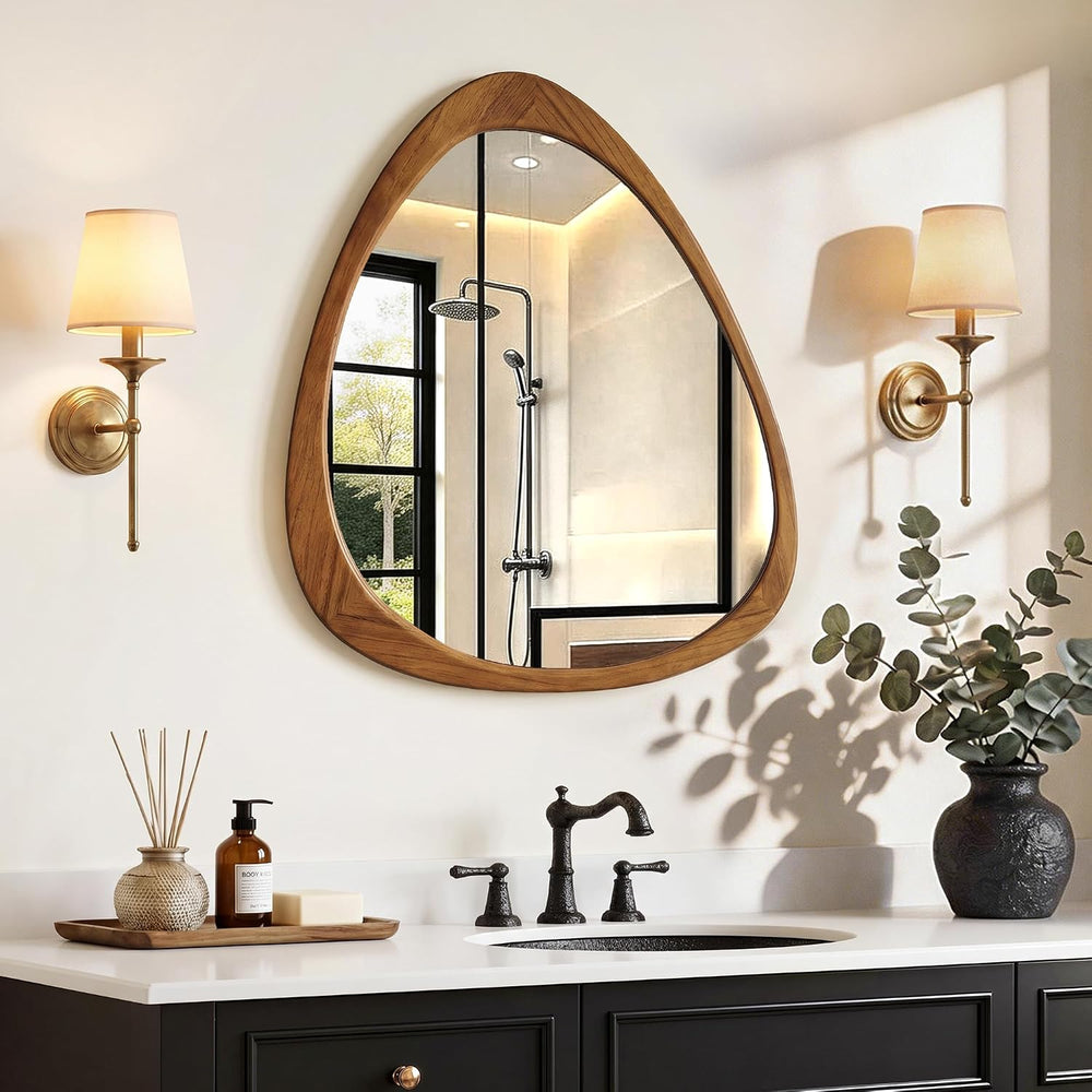 Trsury 24"x19" Solid Wood Asymmetrical Mirror (Natural Wood)