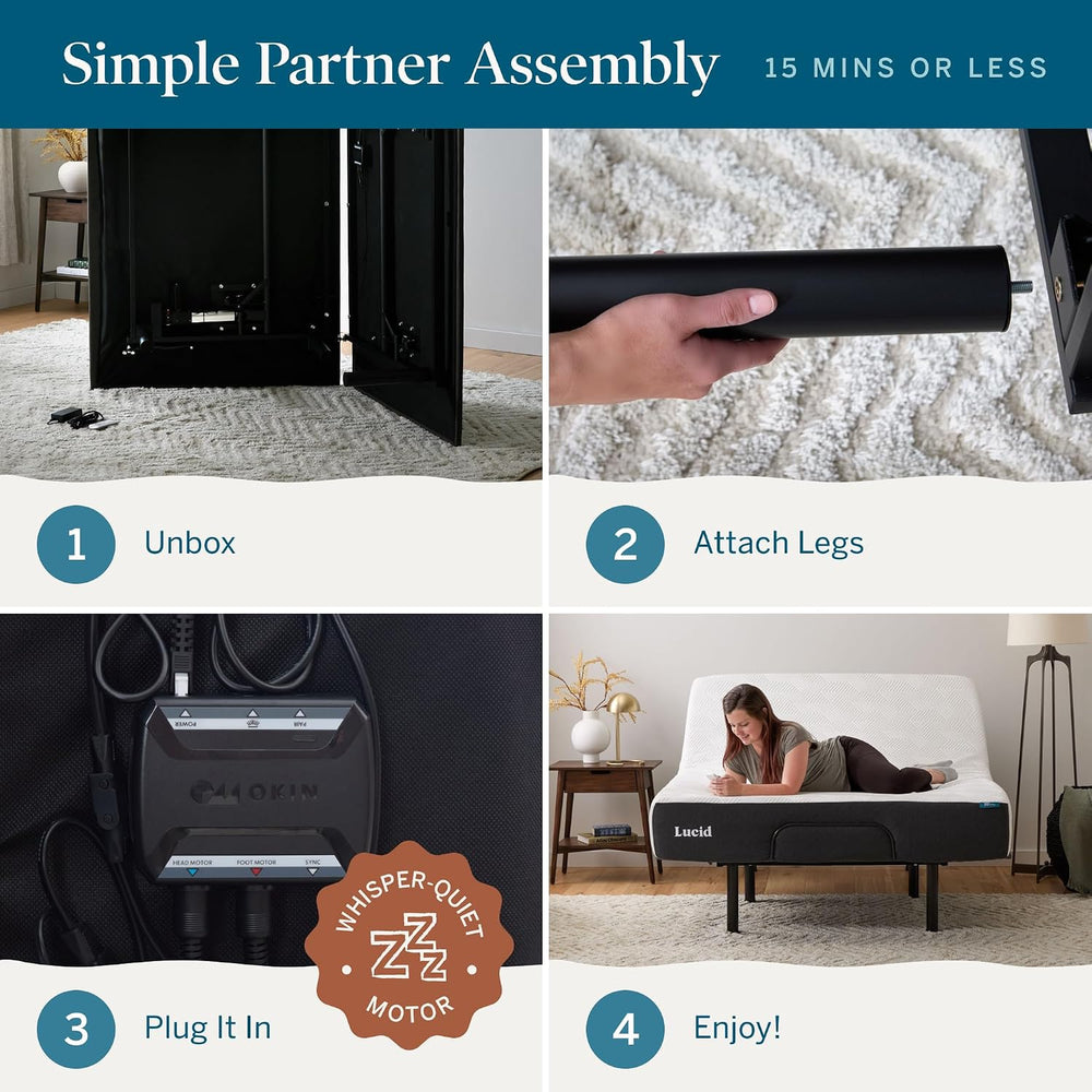 LUCID L150 Adjustable Bed Frame with Wireless Remote, Twin XL Size