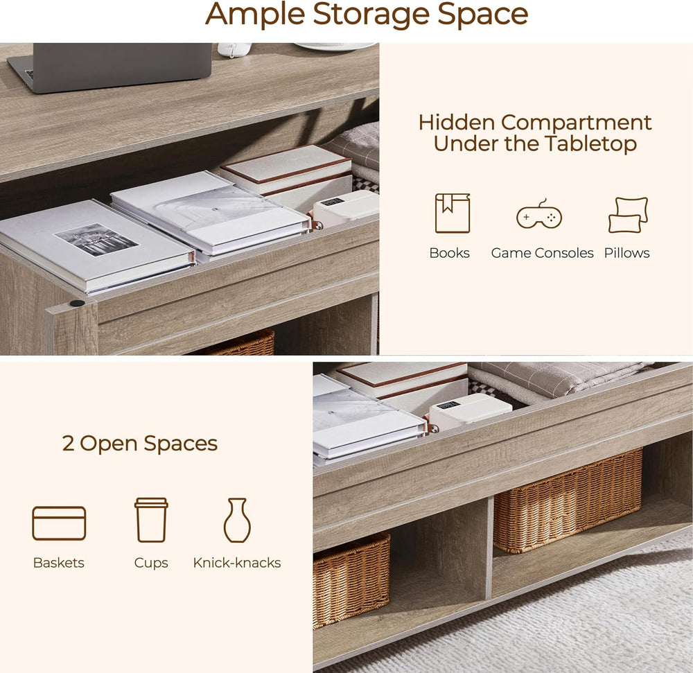 Yaheetech 39.5" Lift Top Coffee Table with Storage Shelf, Gray