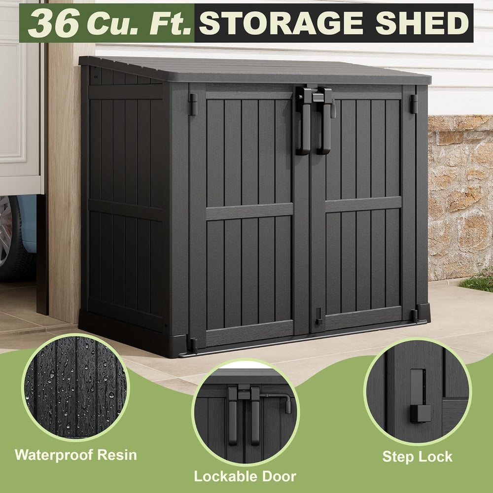 36 Cu Ft Resin Outdoor Storage Shed, Weatherproof Horizontal Outdoor Storage ...