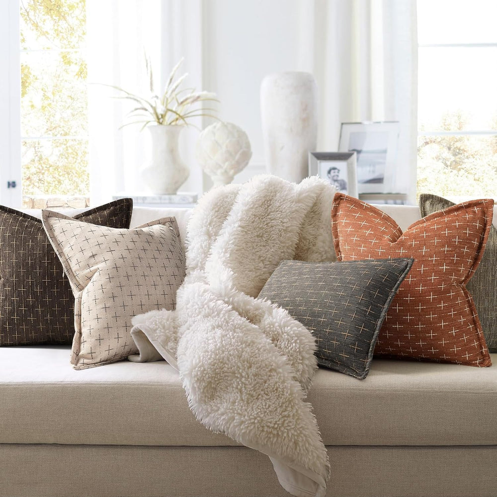 ZWJD Fall Pillow Covers 24x24 Set of 2 Soft Polyester Textured Rust Pillow Co...