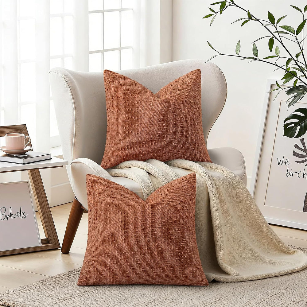 decorUhome Textured Rust Chenille Throw Pillow Covers 24x24 Set of 2