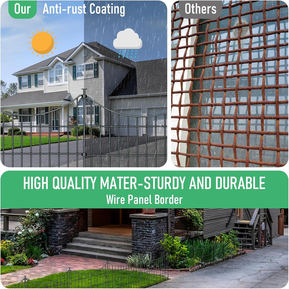 10‑Panel No‑Dig Metal Garden Fence 24" H x 20'L Dog Fence Outdoor fo...