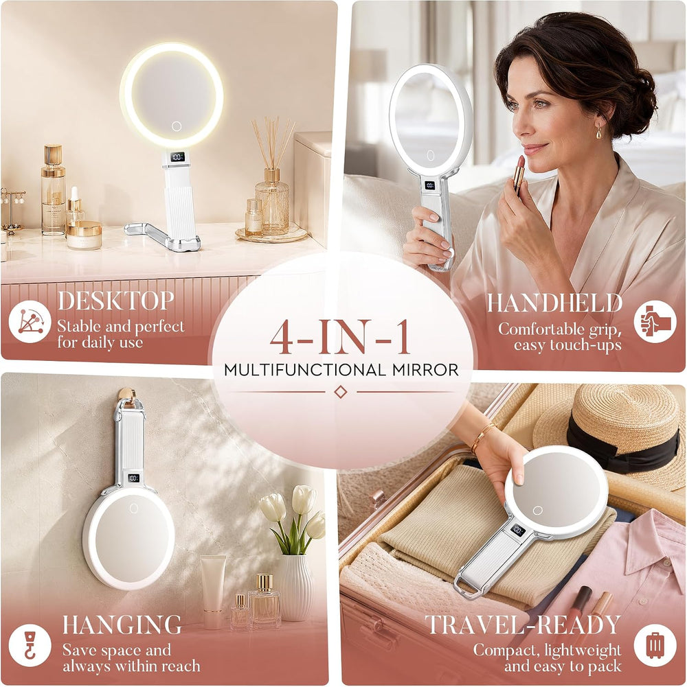 MIYADIVA Travel Makeup Mirror with Lights, Height Adjustable 30X/1X Double-Si...