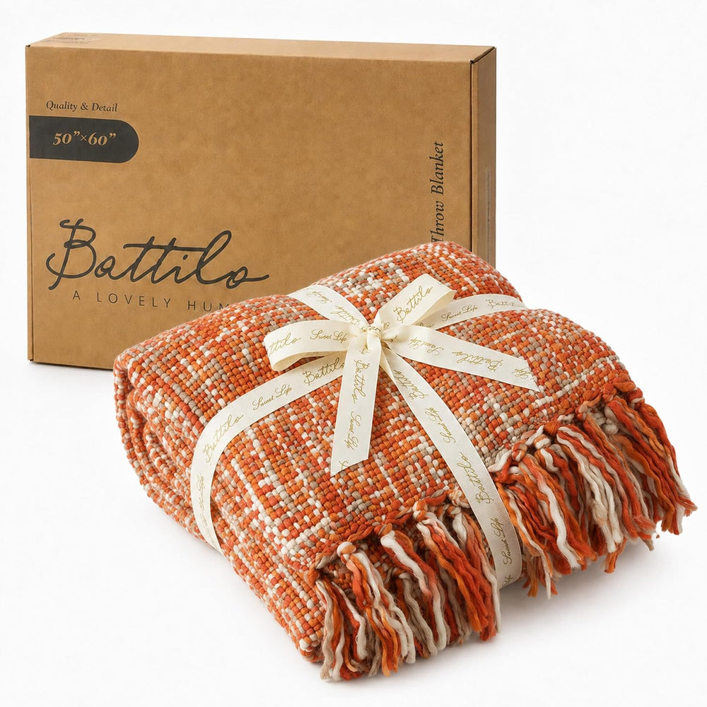 Battilo Orange Throw Blanket for Couch,50"x60"
