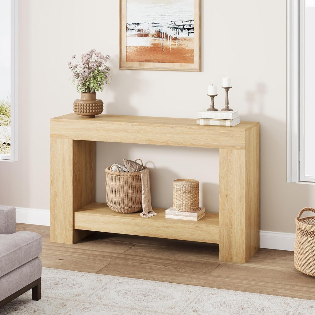 GAOMON 47" Farmhouse Console Table for Entryway - 2-Tier Storage Shelf, Rectangular Sofa Table for Living Room & Hallway, Heavy-Duty Accent Table Behind Couch